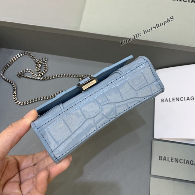 Balenciaga專櫃爆款mini Hourglass沙漏包 巴黎世家鱷魚紋霧霾藍超迷你號手提肩背女包 fyj1547